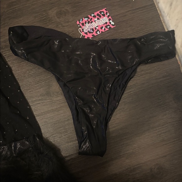 Black Furry Jumpsuit with Rhinestones - Picture 2 of 2